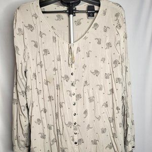 Gray Torrid Ribbed Breast Blouse w/Black Paisley Print - SZ 2 - No Damage - 1005